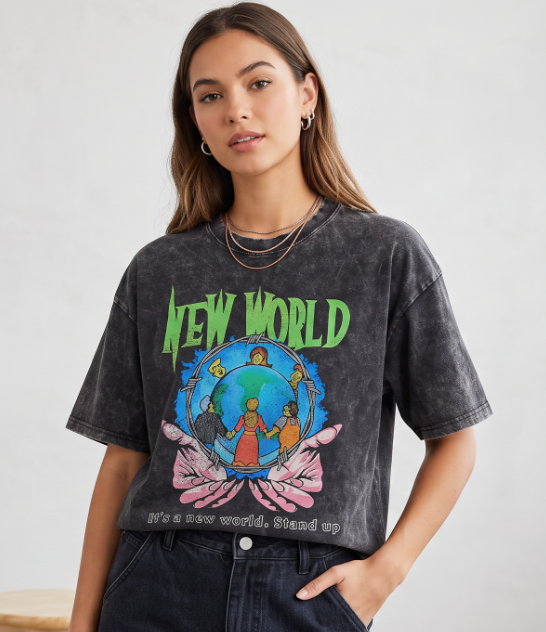 T-shirt délavé UniSexe NewWorld 100% coton