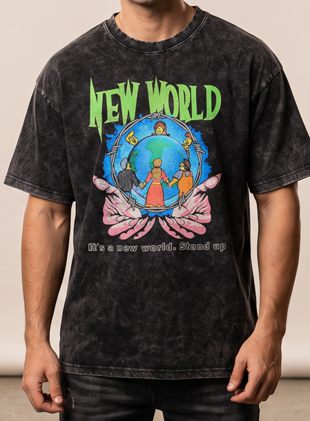 T-shirt délavé UniSexe NewWorld 100% coton